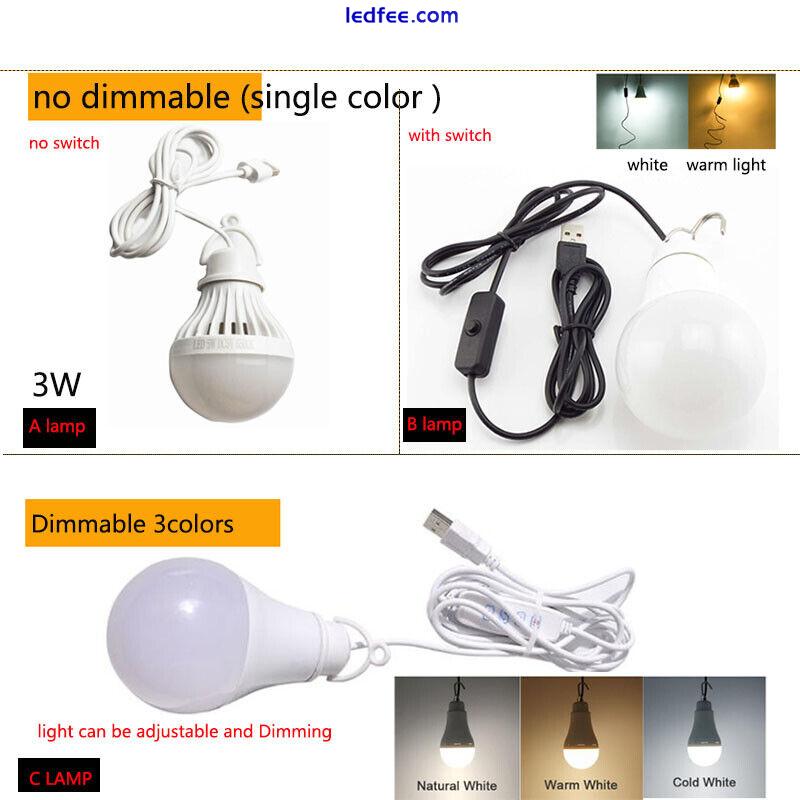 5V USB LED Energy Saving Bulb Light Camping Home Night Lamp with Hook Switch 3W 0 