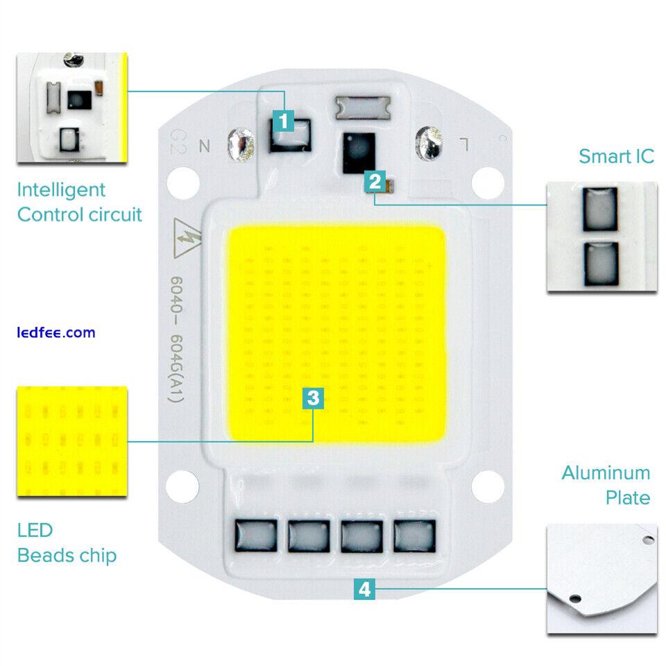 10x LED 10/20/30/50W Smart IC COB Chip 220V Driverless Beads Lamp Full Spectrum 1 