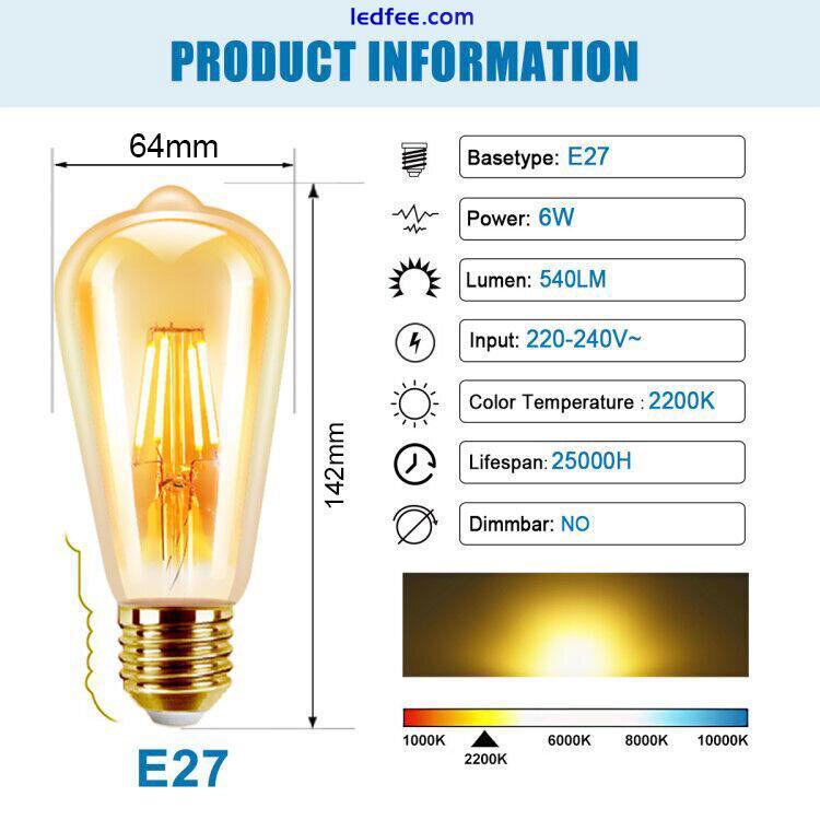 4Pcs Vintage E27 ES ST64 Filament LED Light Bulb 6W Industrial Edison Lamps 0 