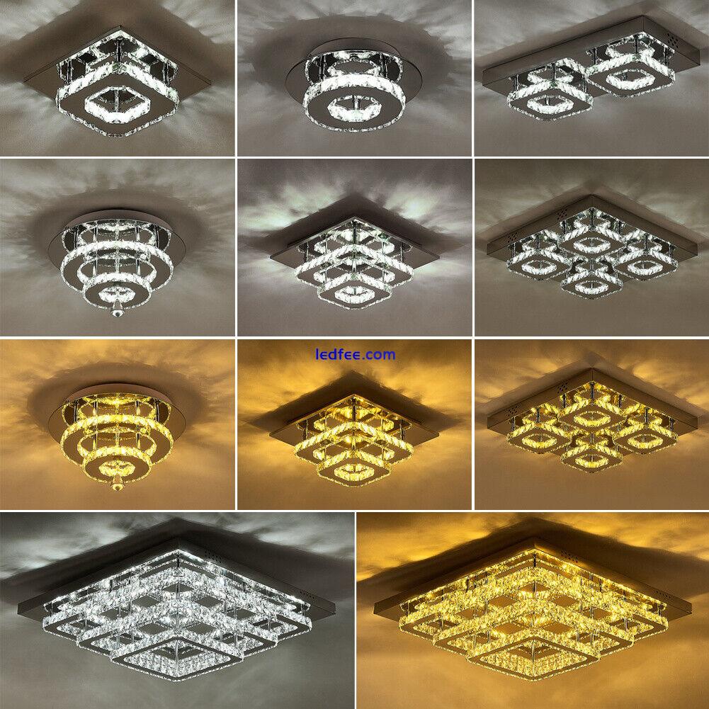 Crystal LED Ceiling Light Modern Square Chrome Lamp Fitting Pendant Chandelier 1 