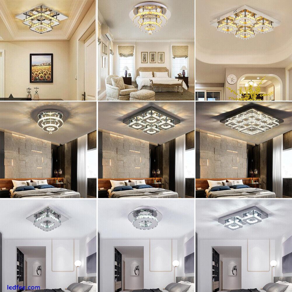 Crystal LED Ceiling Light Modern Square Chrome Lamp Fitting Pendant Chandelier 2 