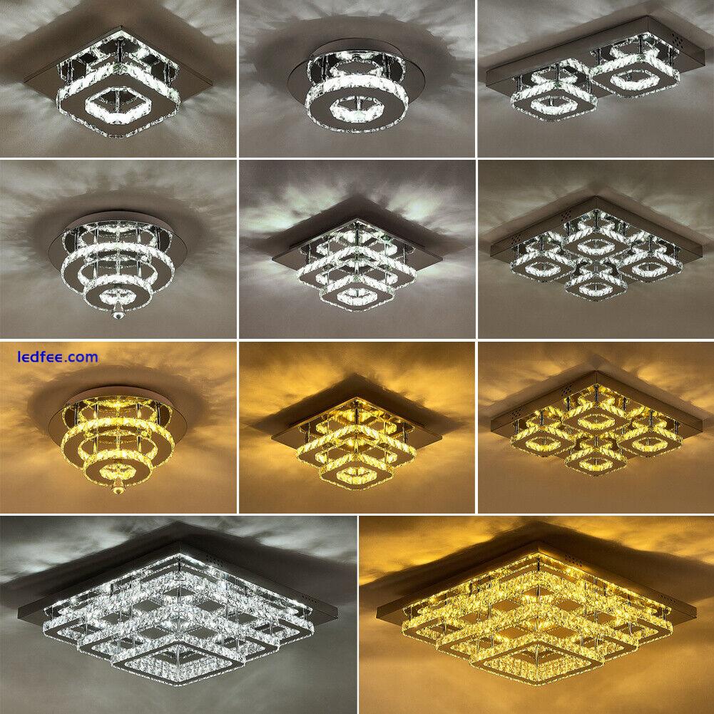 Crystal LED Ceiling Light Modern Square Chrome Lamp Fitting Pendant Chandelier 3 