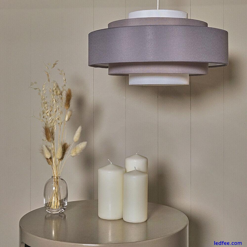 35cm Tiered Ceiling Pendant Light Shade Easy Fit Fabric Lampshade LED Bulb Lamp 1 