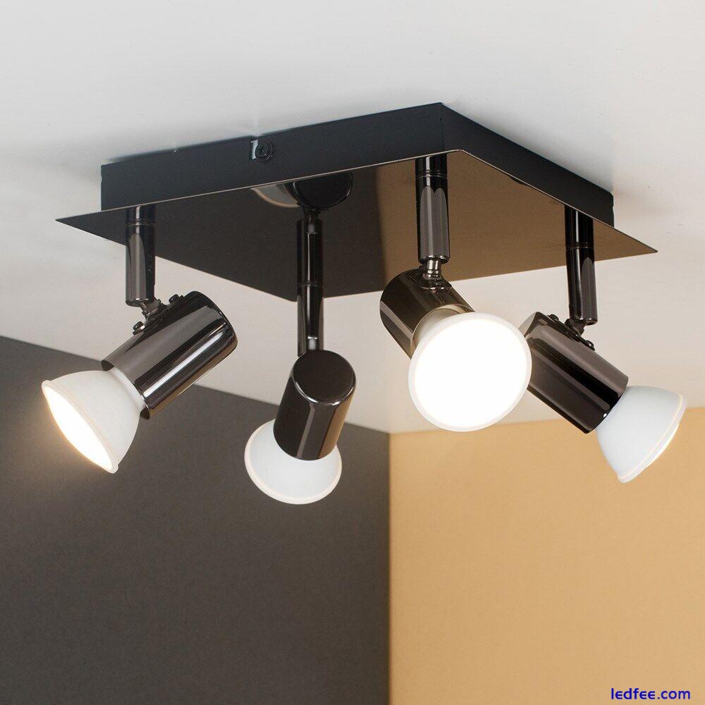 Adjustable 4 Way Ceiling Spotlight Fitting Chrome / Black LED GU10 Kitchen Light 1 