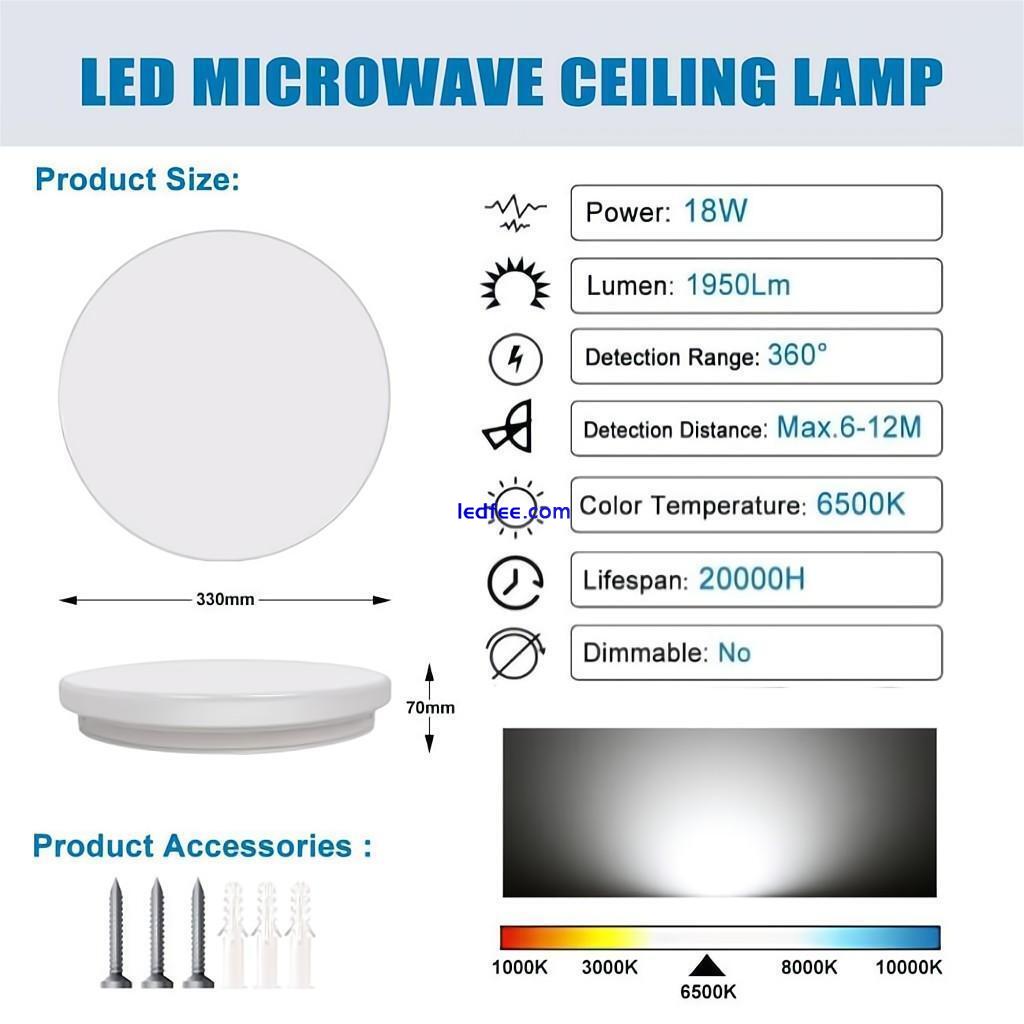 18W LED Microwave Motion Sensor Wall/Ceiling Lights Bathroom Hallway Home Lamps 4 