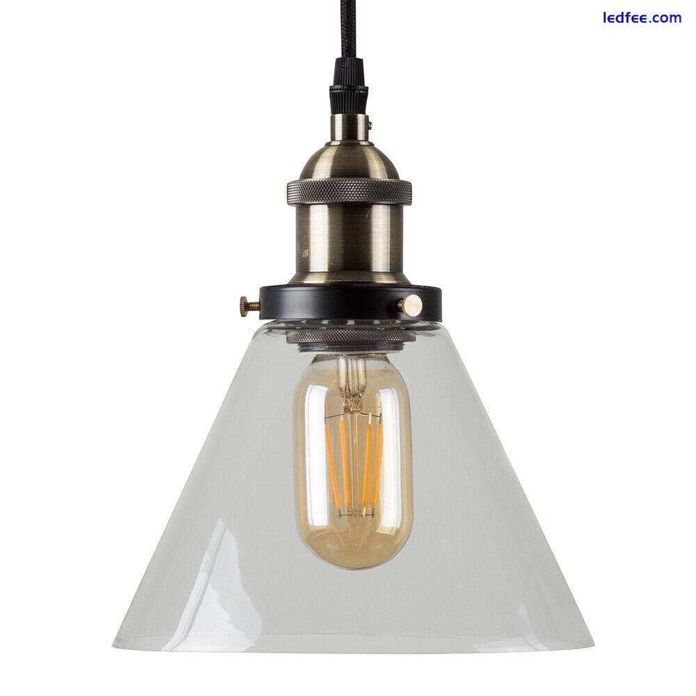 Industrial Ceiling Light Fitting Suspended Pendant Glass Shade LED Filament Bulb 2 