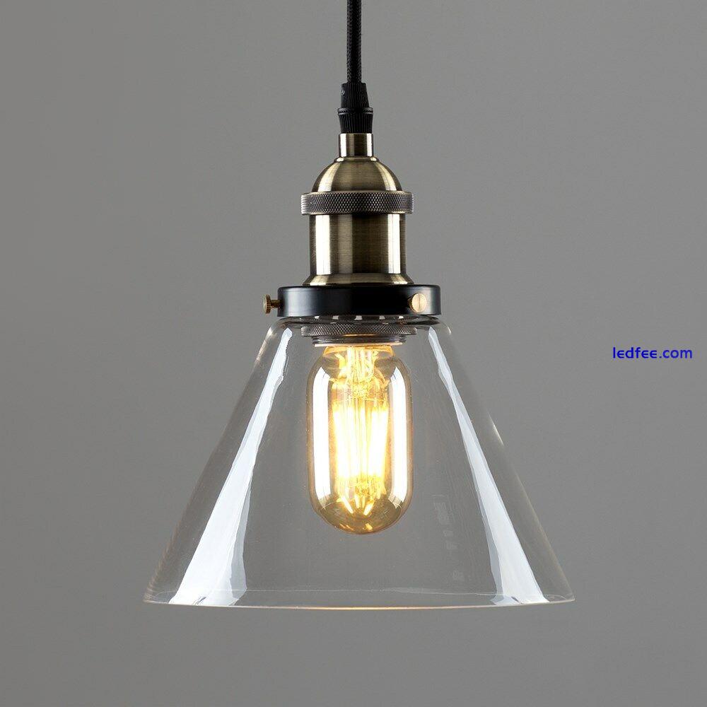 Industrial Ceiling Light Fitting Suspended Pendant Glass Shade LED Filament Bulb 4 