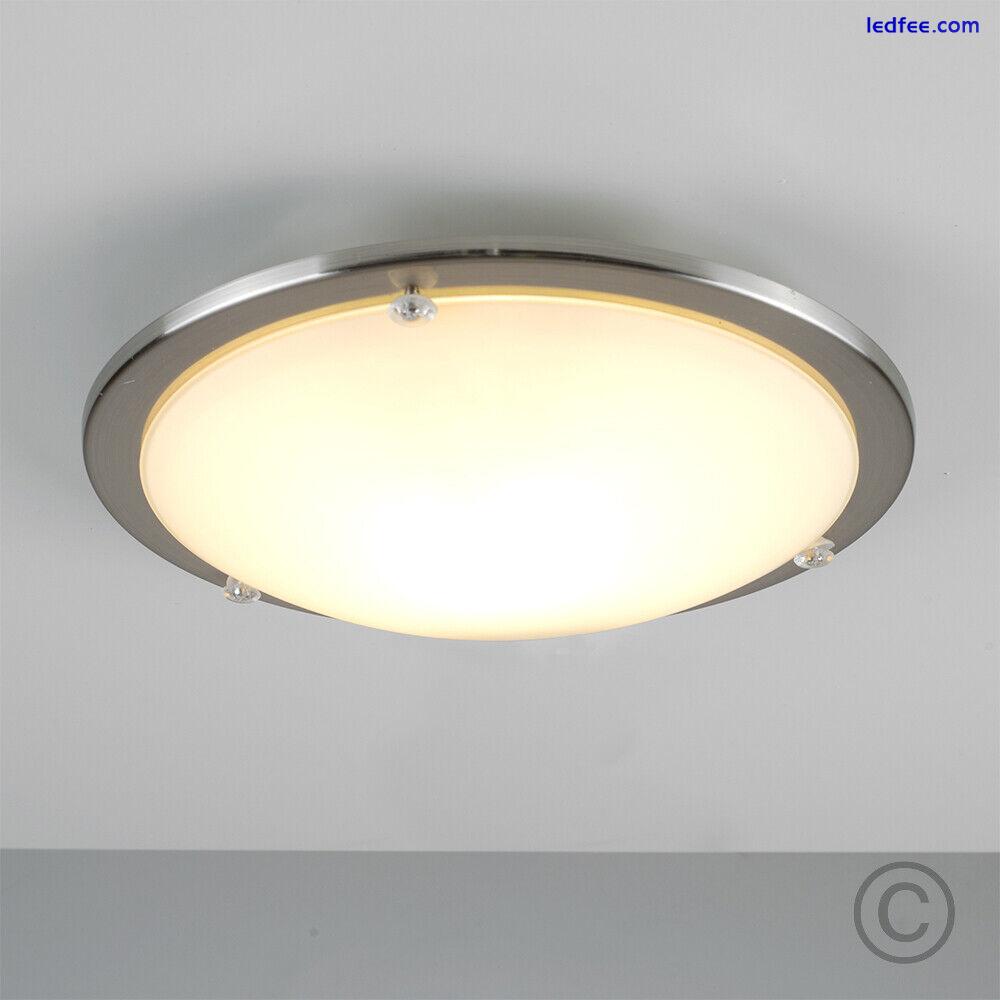 Modern Brushed Chrome Flush Ceiling Light Fitting Glass Shade Lampshade LED Bulb 0 