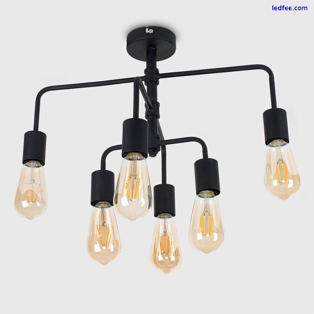 Black Metal LED 6 Way Ceiling Light Fitting Industrial Bar Vintage LED Bulbs 0 