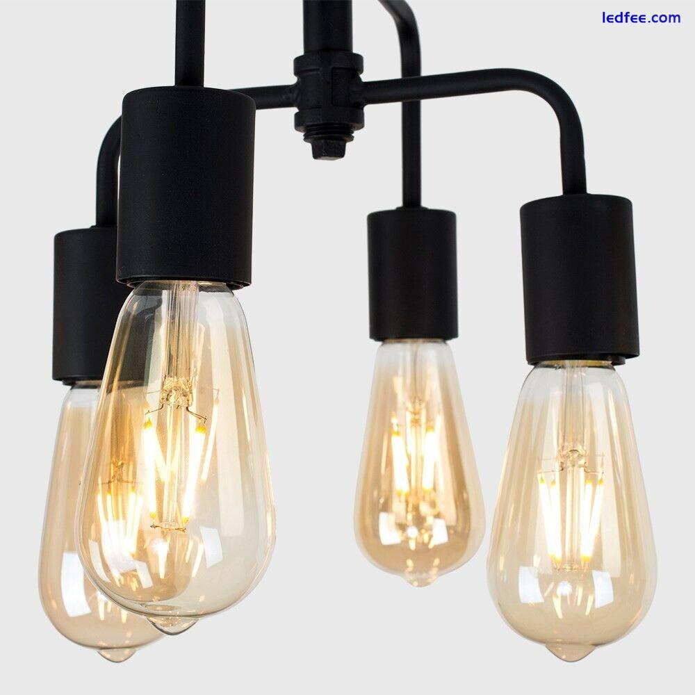 Black Metal LED 6 Way Ceiling Light Fitting Industrial Bar Vintage LED Bulbs 2 