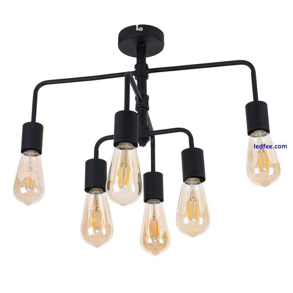 Black Metal LED 6 Way Ceiling Light Fitting Industrial Bar Vintage LED Bulbs 4 