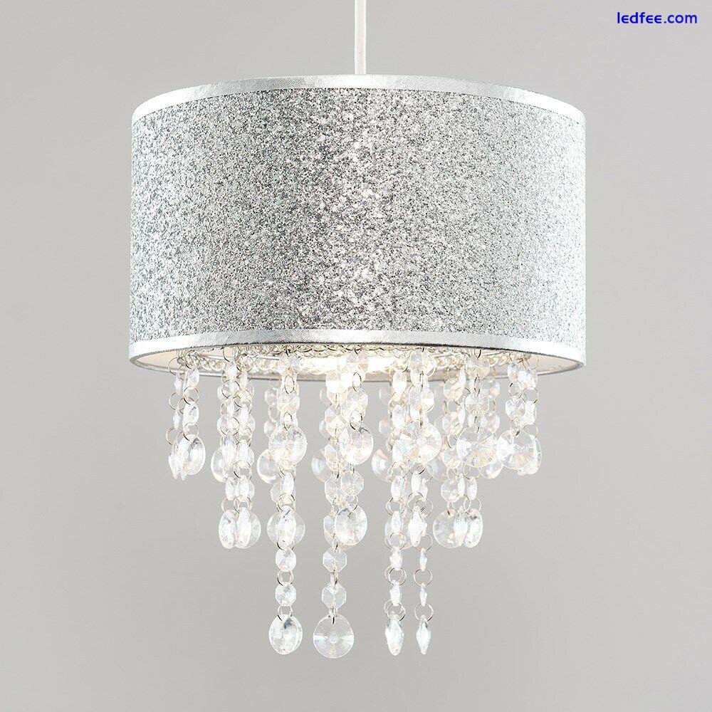 Easy Fit Ceiling Light Shade Glitter Drum Lampshade Jewels Droplets LED Bulb 0 