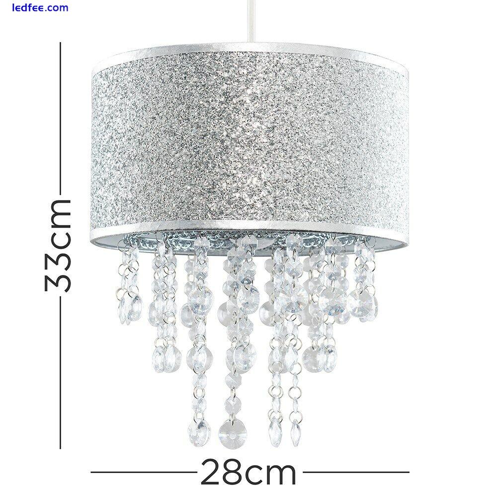 Easy Fit Ceiling Light Shade Glitter Drum Lampshade Jewels Droplets LED Bulb 3 