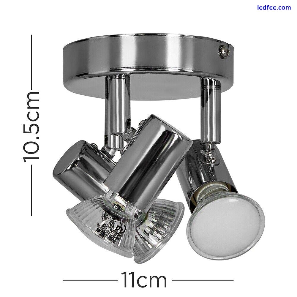 Chrome Ceiling Light Fitting 3 Way Mini Spotlight Adjustable Heads LED Bulbs 2 