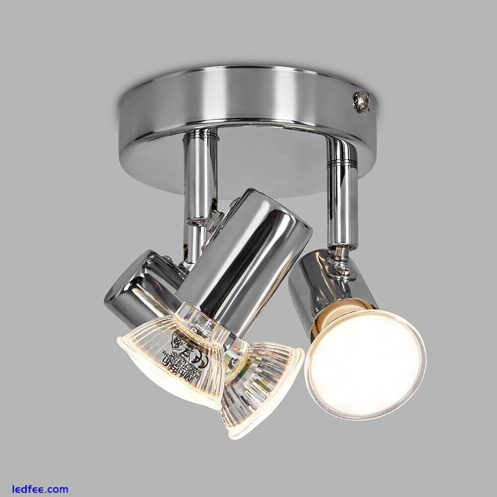 Chrome Ceiling Light Fitting 3 Way Mini Spotlight Adjustable Heads LED Bulbs 0 
