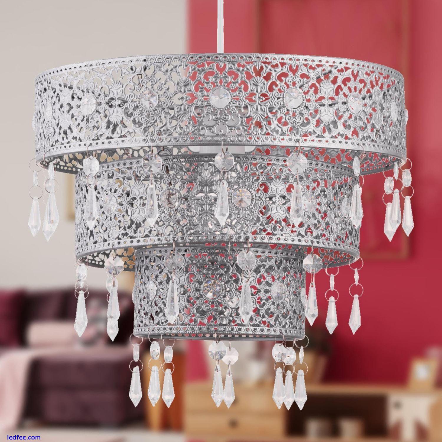 Modern Silver 3 Tier Metal Cut Out Ceiling Light Shade Pendant Morrocan Design 1 