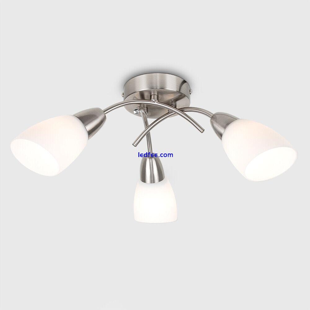 Ceiling Light Fitting Brushed Chrome 3 Arm Crossover Shades Lampshades LED Bulbs 1 