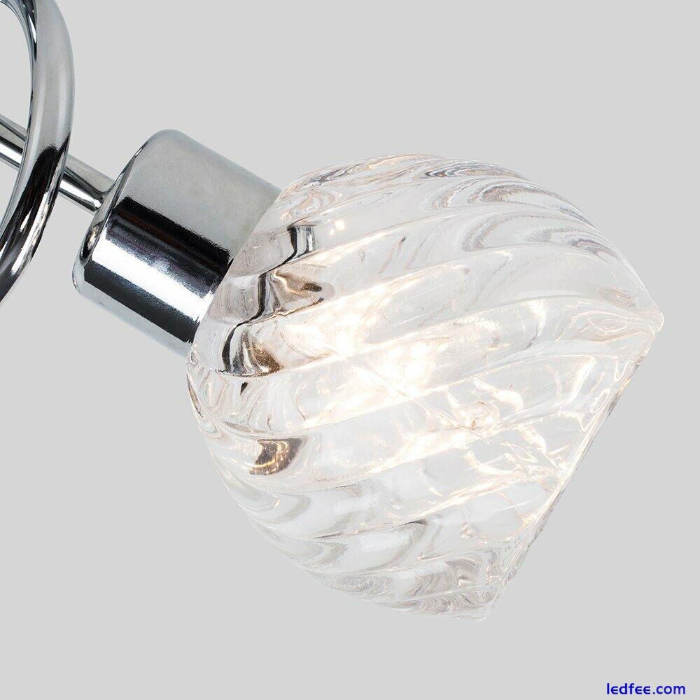 Modern Chrome 3 Way Ceiling Light Fitting Glass Shades Swirl Design LED Bulb 5 