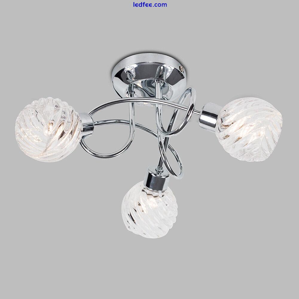 Modern Chrome 3 Way Ceiling Light Fitting Glass Shades Swirl Design LED Bulb 1 