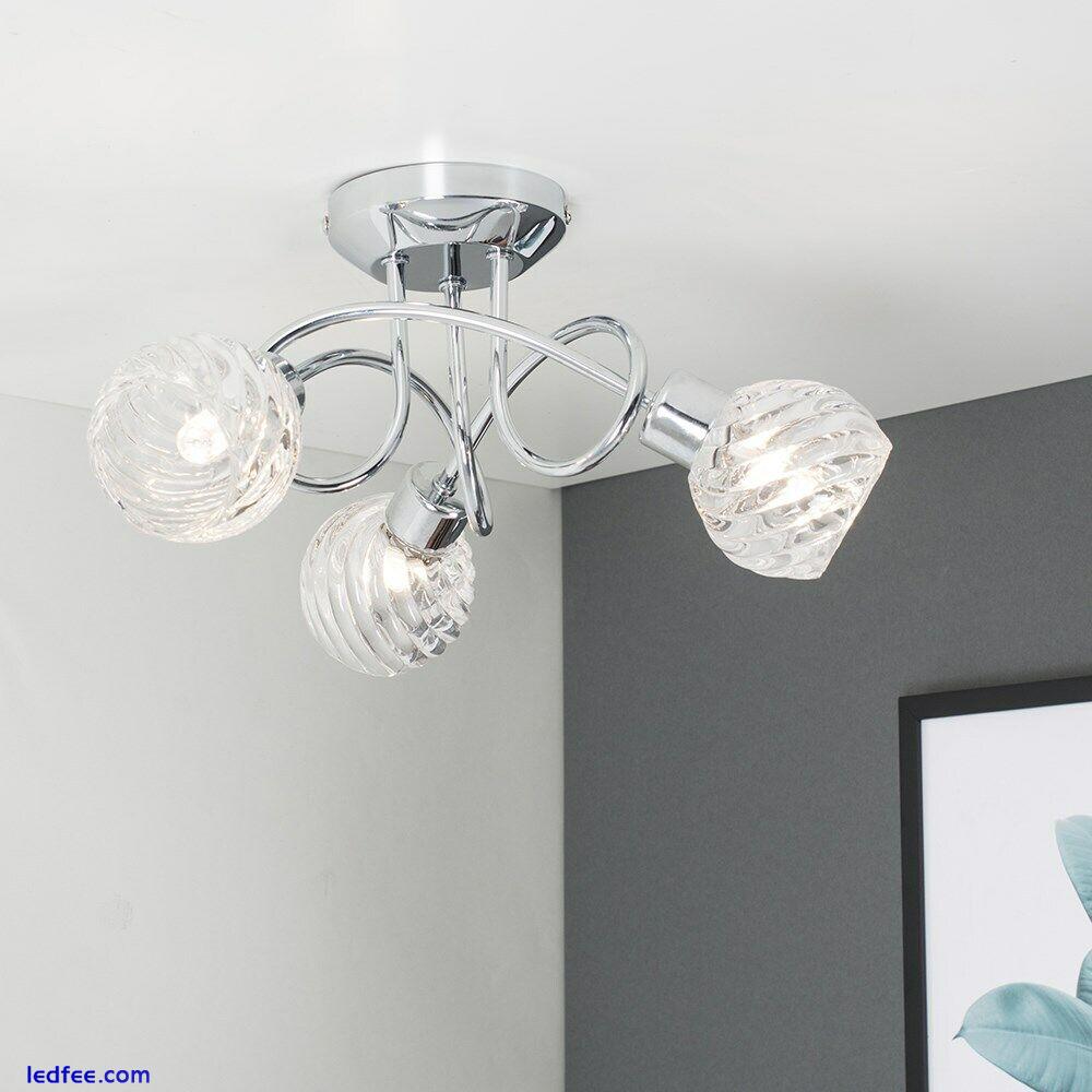 Modern Chrome 3 Way Ceiling Light Fitting Glass Shades Swirl Design LED Bulb 0 