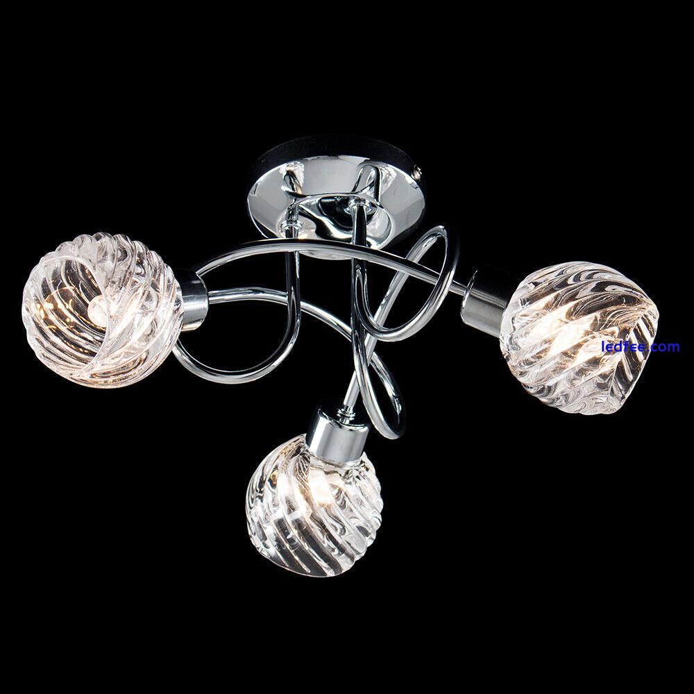Modern Chrome 3 Way Ceiling Light Fitting Glass Shades Swirl Design LED Bulb 4 