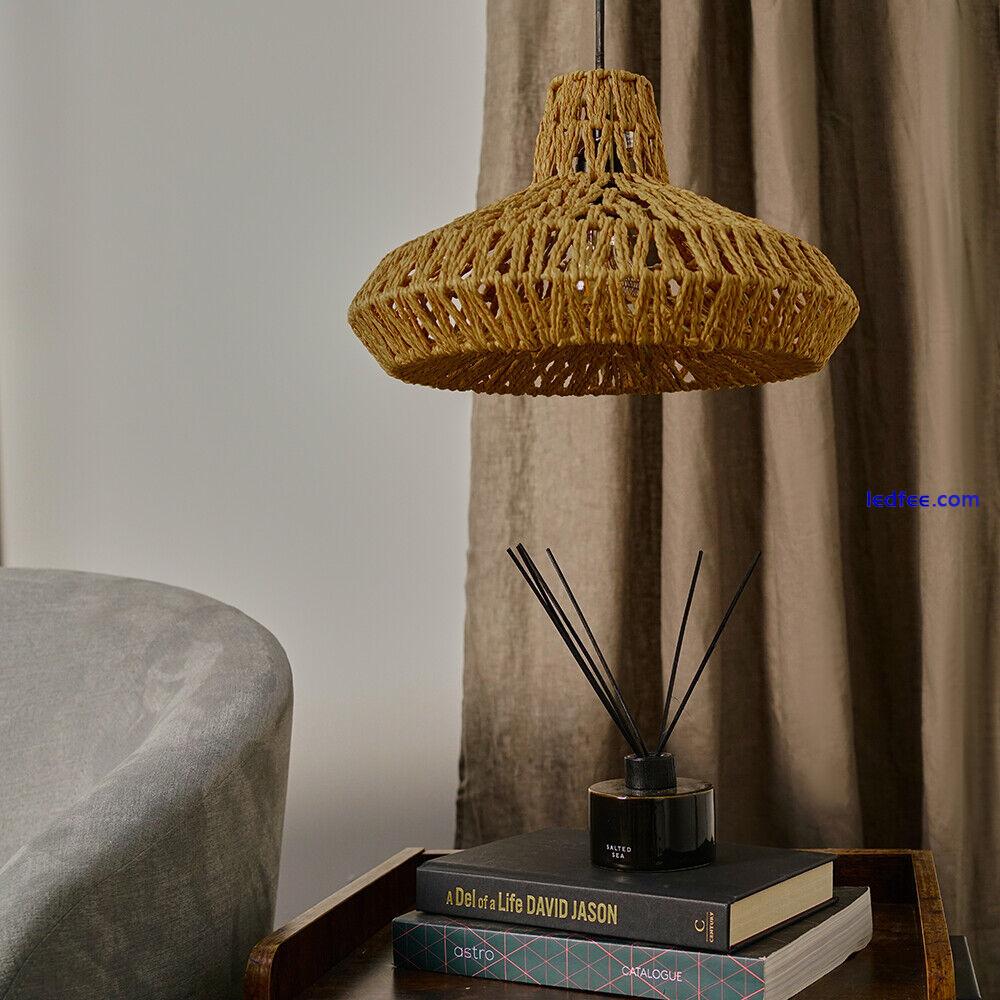 Natural Wicker Rattan Ceiling Pendant Light Shade Lampshade LED Bulb Scandi Boho 2 