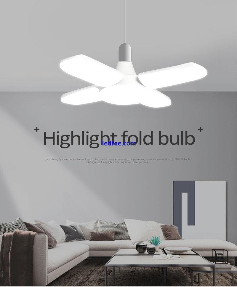 E27 LED Bulb Super Bright Foldable Garage Light Fan Blade Ceiling Light White 4 