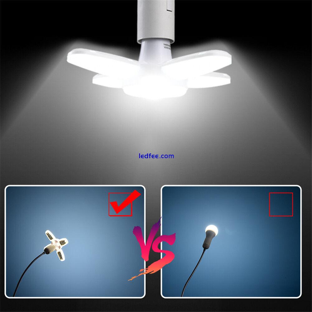 E27 LED Bulb Super Bright Foldable Garage Light Fan Blade Ceiling Light White 2 