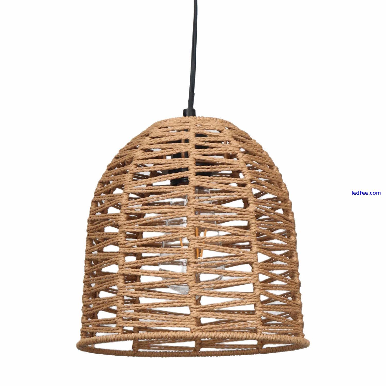 Set of 2 Natural Wicker Rattan Ceiling Pendant Light Shades String Lampshades 0 