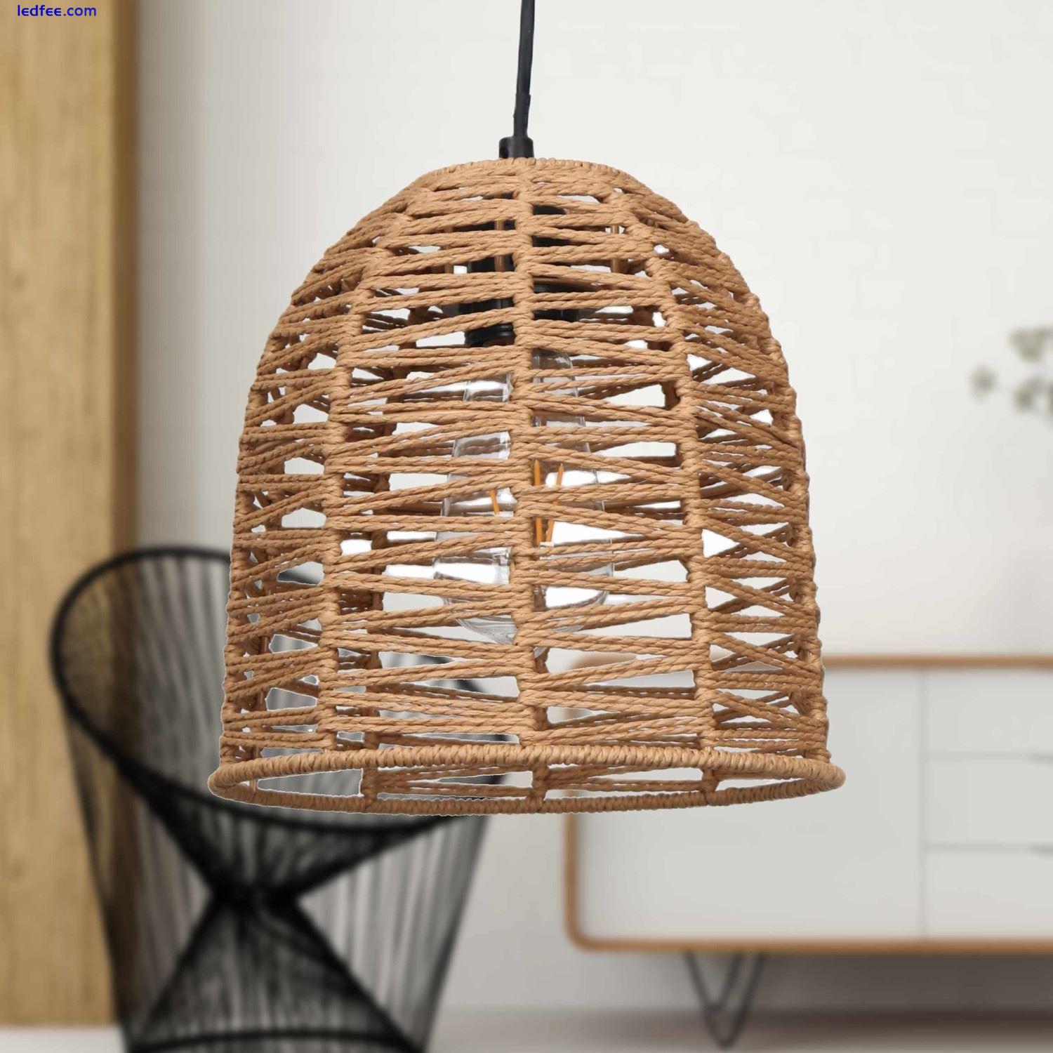 Set of 2 Natural Wicker Rattan Ceiling Pendant Light Shades String Lampshades 2 