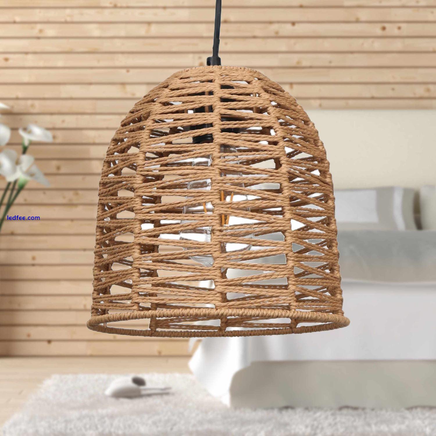 Set of 2 Natural Wicker Rattan Ceiling Pendant Light Shades String Lampshades 3 