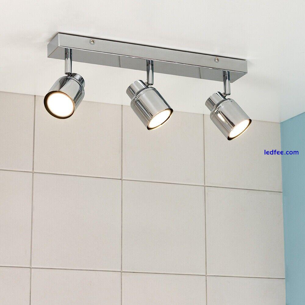 3 Way Chrome Ceiling Spotlight Fitting Adjustable Straight Bar Bathroom Lighting 2 