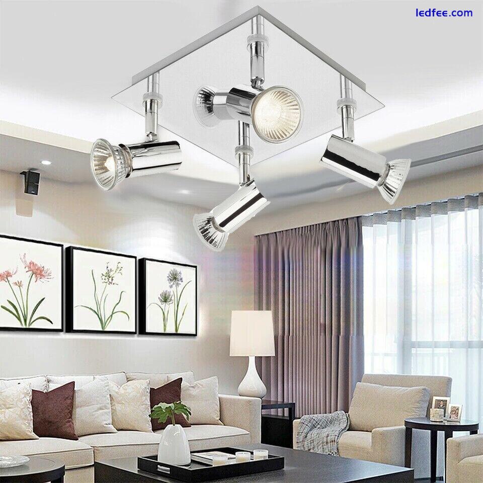 Chrome Adjustable 4 Way Ceiling Spotlight IP44 Bathroom Light + LED GU10 Bulbs 0 