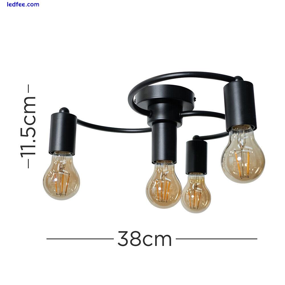 Matt Black Semi Flush Ceiling Light Fitting Swirl Design LED Filament Bulbs 2 