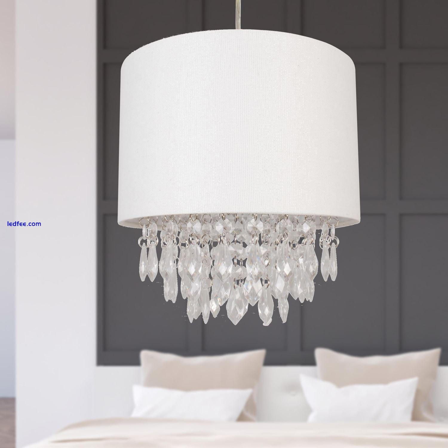 Set of 2 Sparkle Off White 25cm Jewelled Ceiling Lightshades Pendant Shades 4 