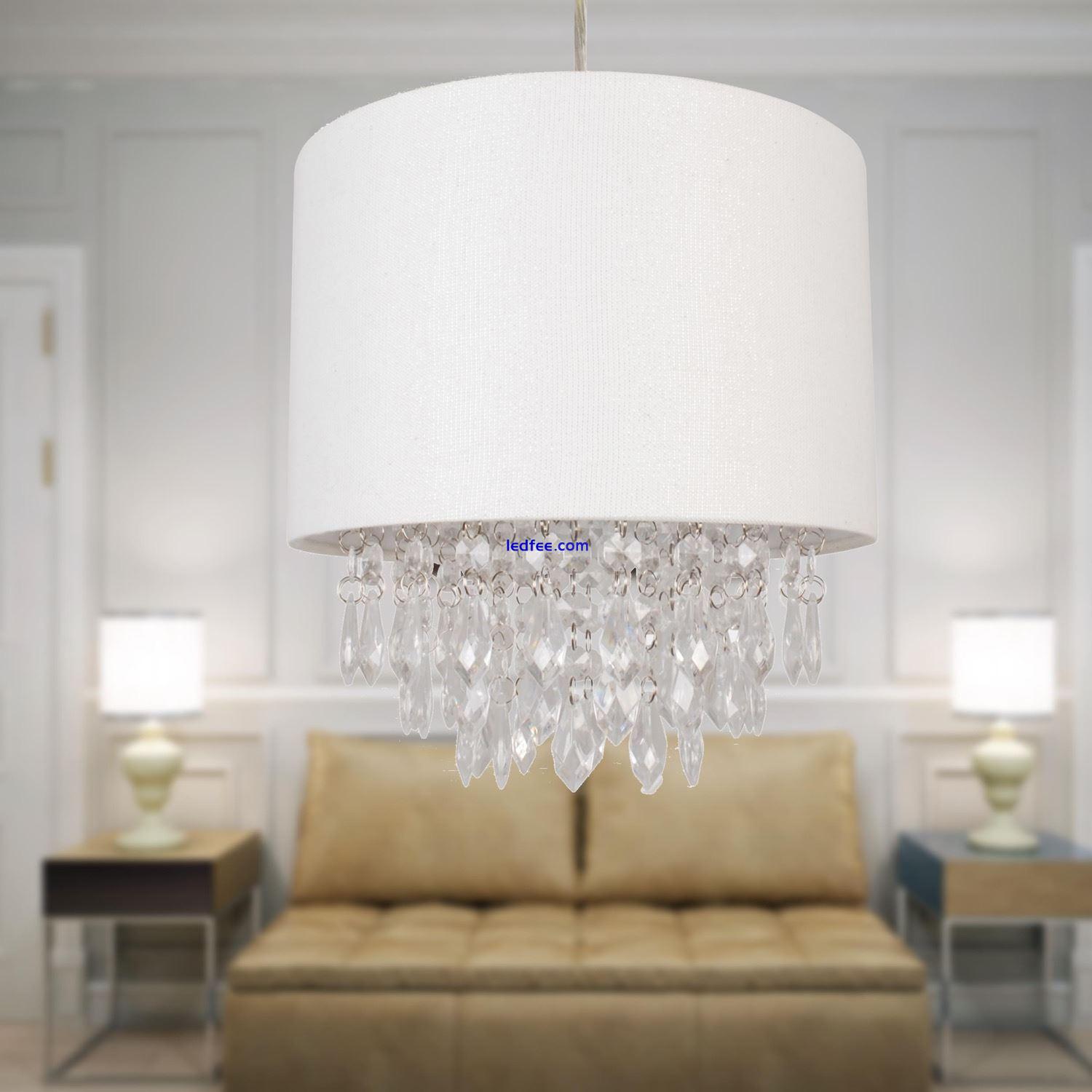 Set of 2 Sparkle Off White 25cm Jewelled Ceiling Lightshades Pendant Shades 5 