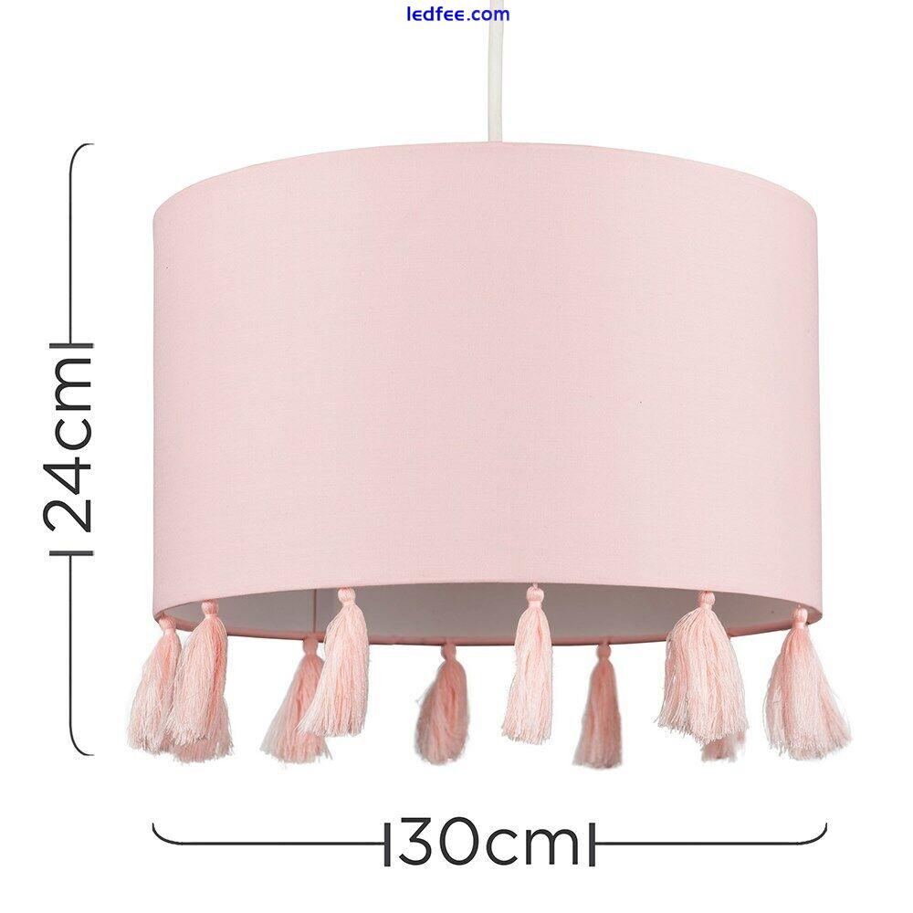 Drum Ceiling Light Shade Tassel Pink Fabric Pendant Bedroom Lampshade LED Bulb 2 