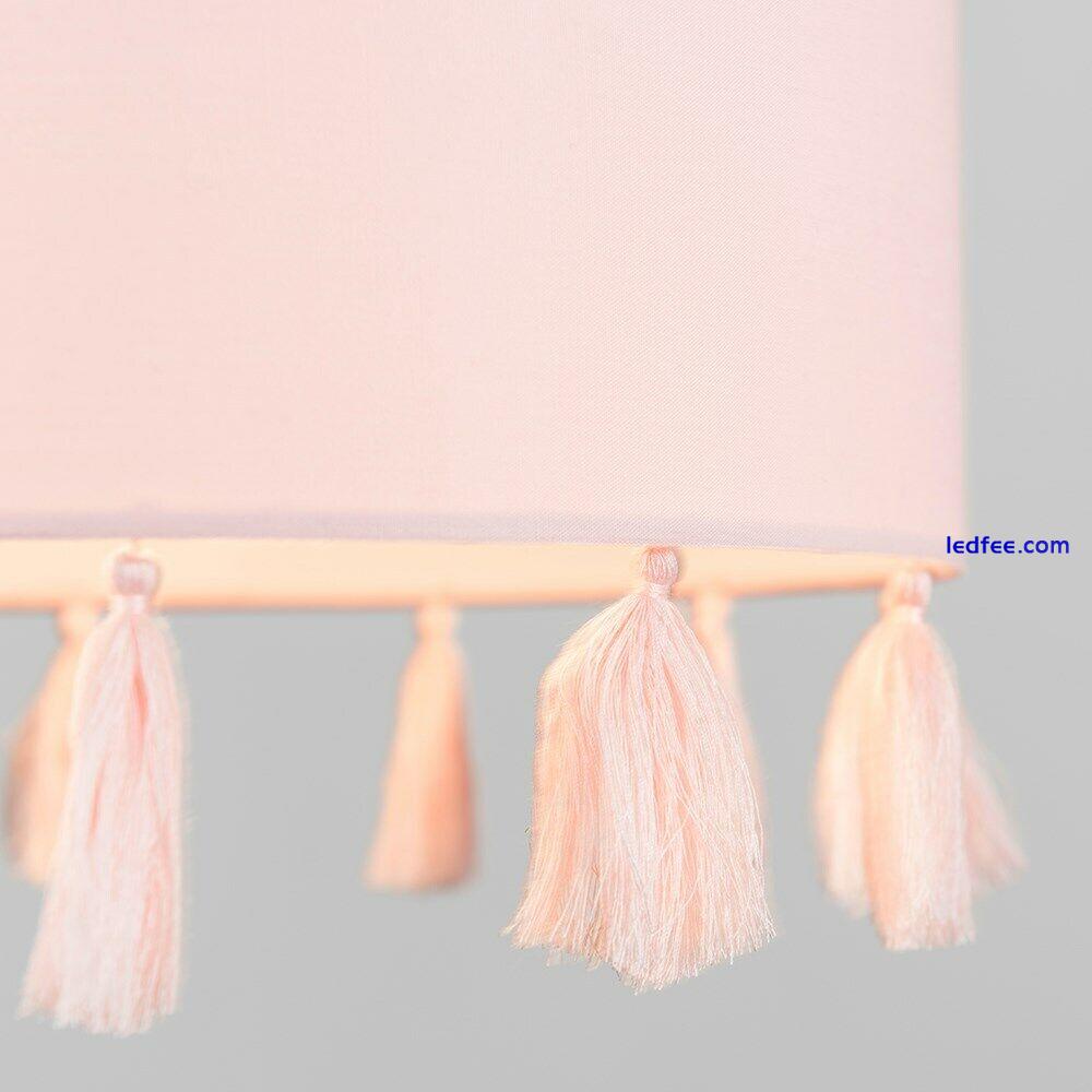 Drum Ceiling Light Shade Tassel Pink Fabric Pendant Bedroom Lampshade LED Bulb 0 