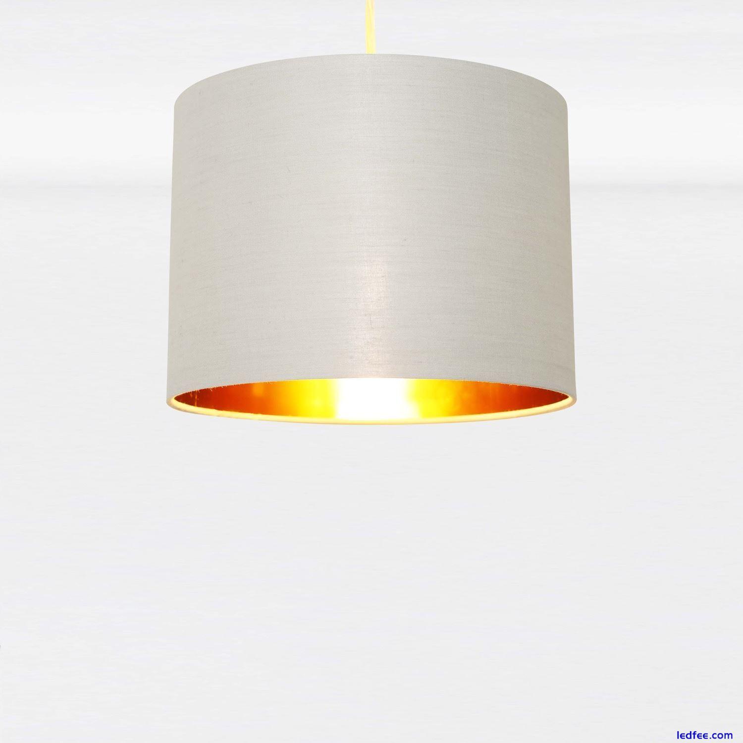 Set 2 Grey Cotton Gold 25cm Easy Fit Ceiling Light Shade Pendant Lightshade 2 