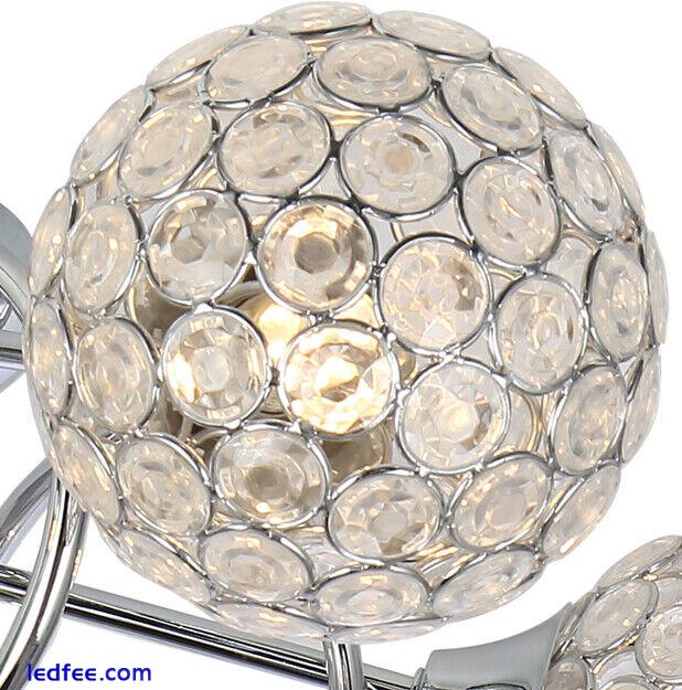 Modern 5 Way Flush Ceiling Light Round Ball Jewel Shade Chrome Satin LED Fixture 1 