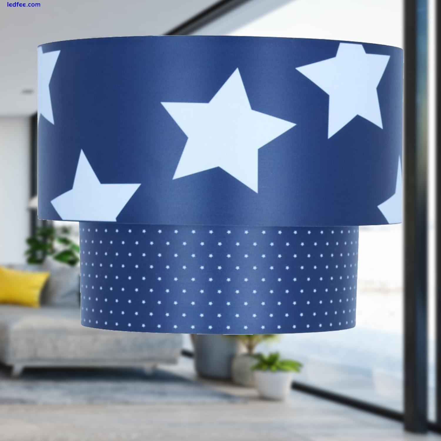 Kids Children's 2 Tier Navy & White Stars Easy Fit Ceiling Light Shade Boys Room 4 