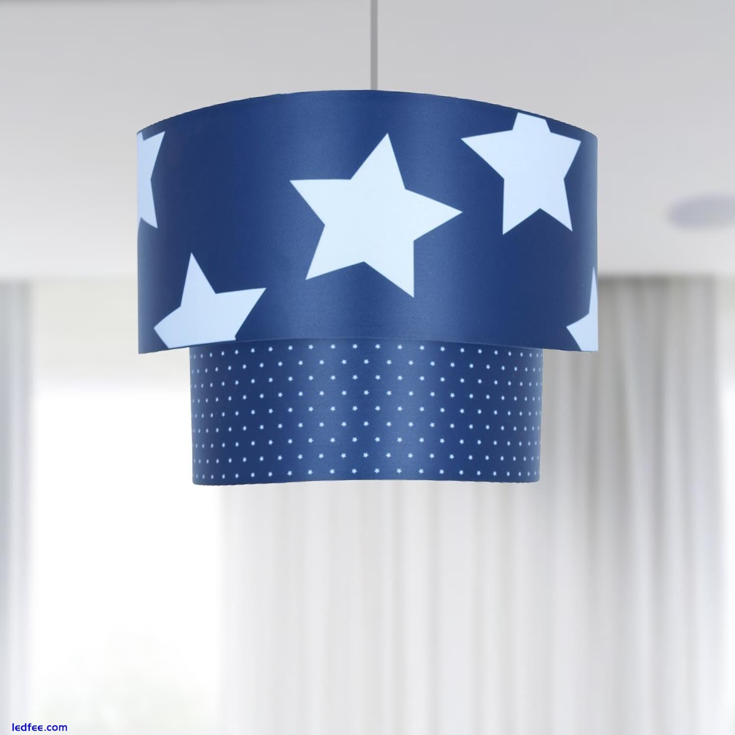 Kids Children's 2 Tier Navy & White Stars Easy Fit Ceiling Light Shade Boys Room 0 