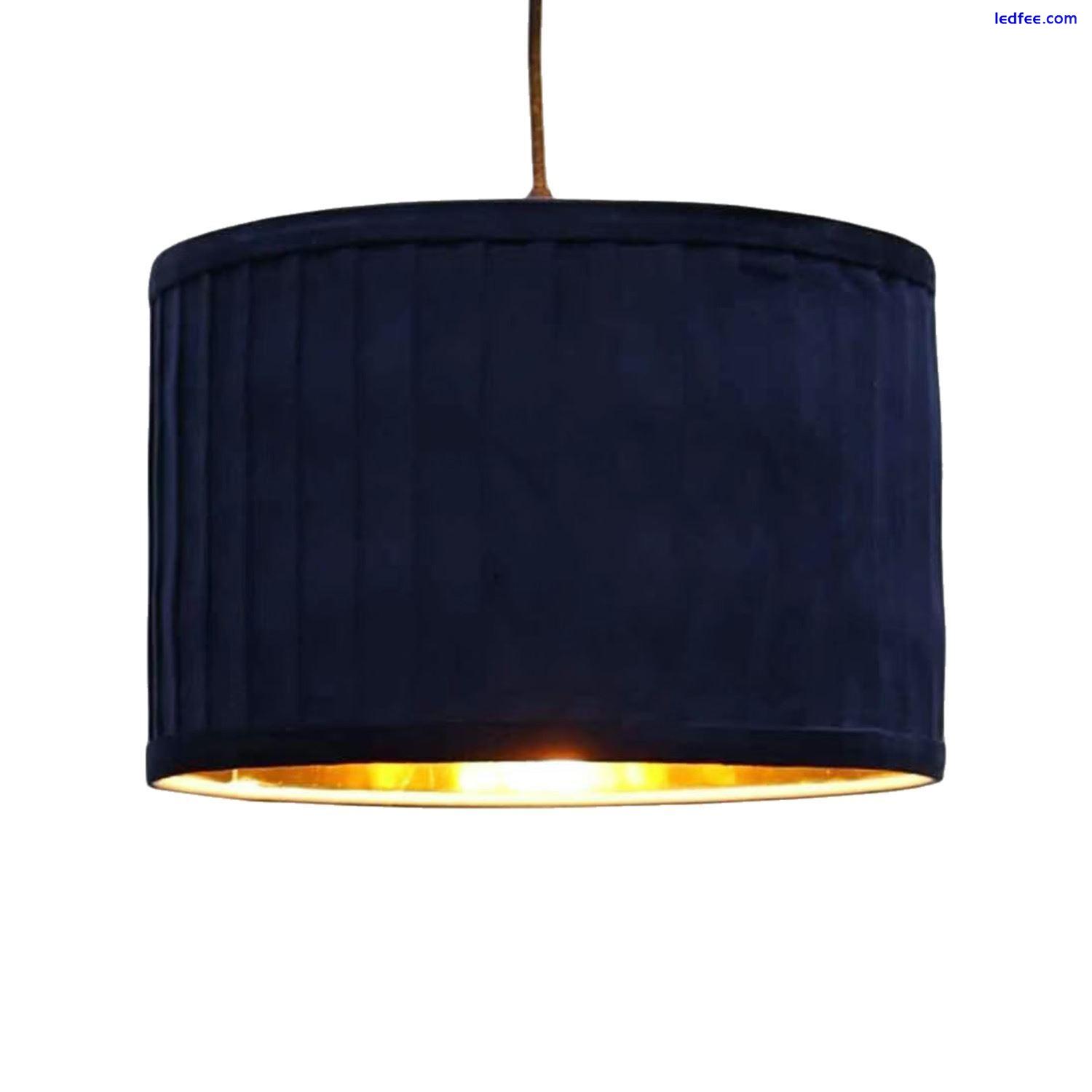 Set of 2 Navy Blue Pleat Velvet Gold Inner 30cm Ceiling Pendant Lightshades Lamp 3 