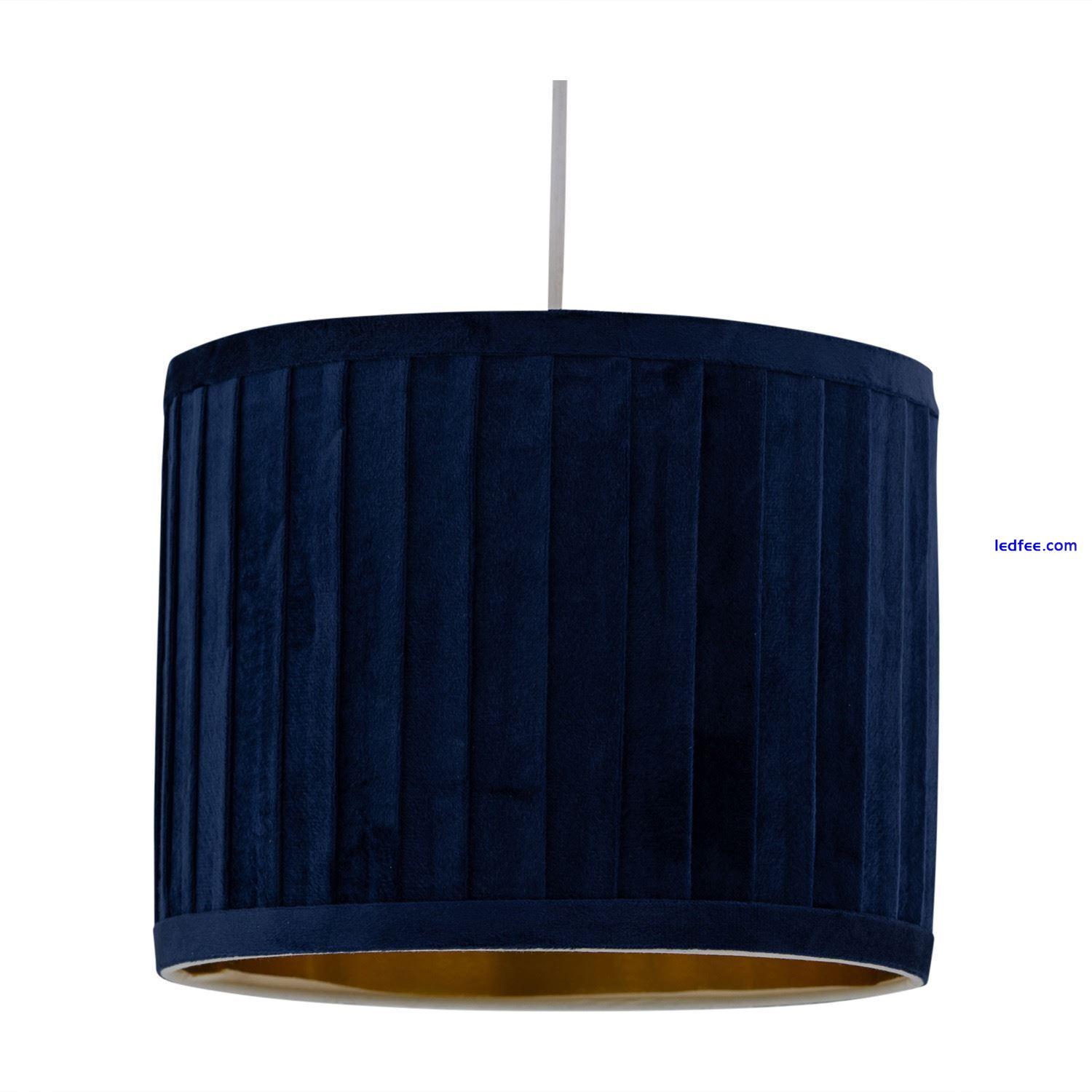 Set of 2 Navy Blue Pleat Velvet Gold Inner 30cm Ceiling Pendant Lightshades Lamp 0 