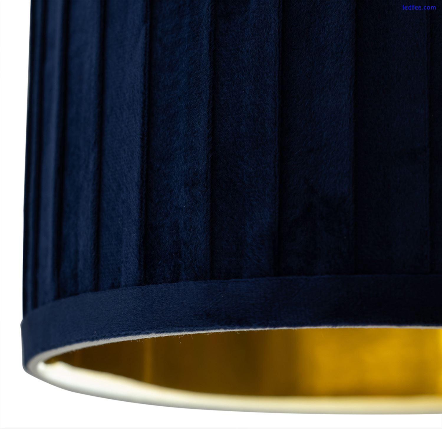 Set of 2 Navy Blue Pleat Velvet Gold Inner 30cm Ceiling Pendant Lightshades Lamp 2 