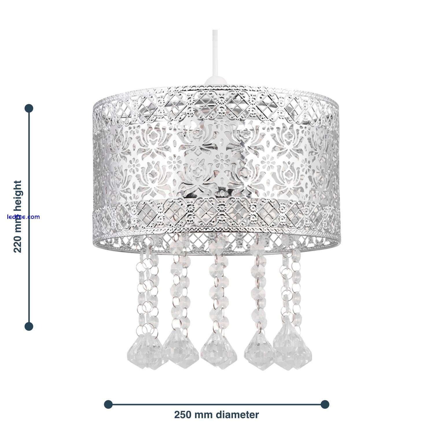 Modern Pair of Chrome Metal Jewelled Easy Fit Ceiling Light Shade Chandeliers 3 