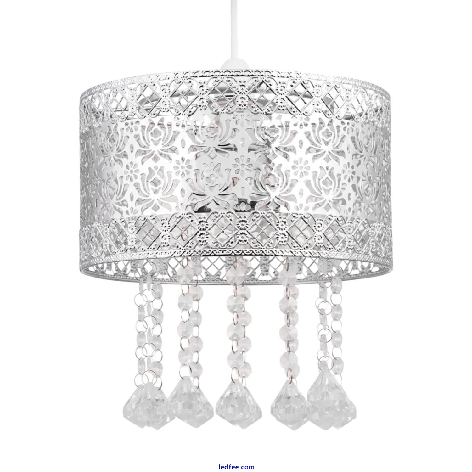Modern Pair of Chrome Metal Jewelled Easy Fit Ceiling Light Shade Chandeliers 0 