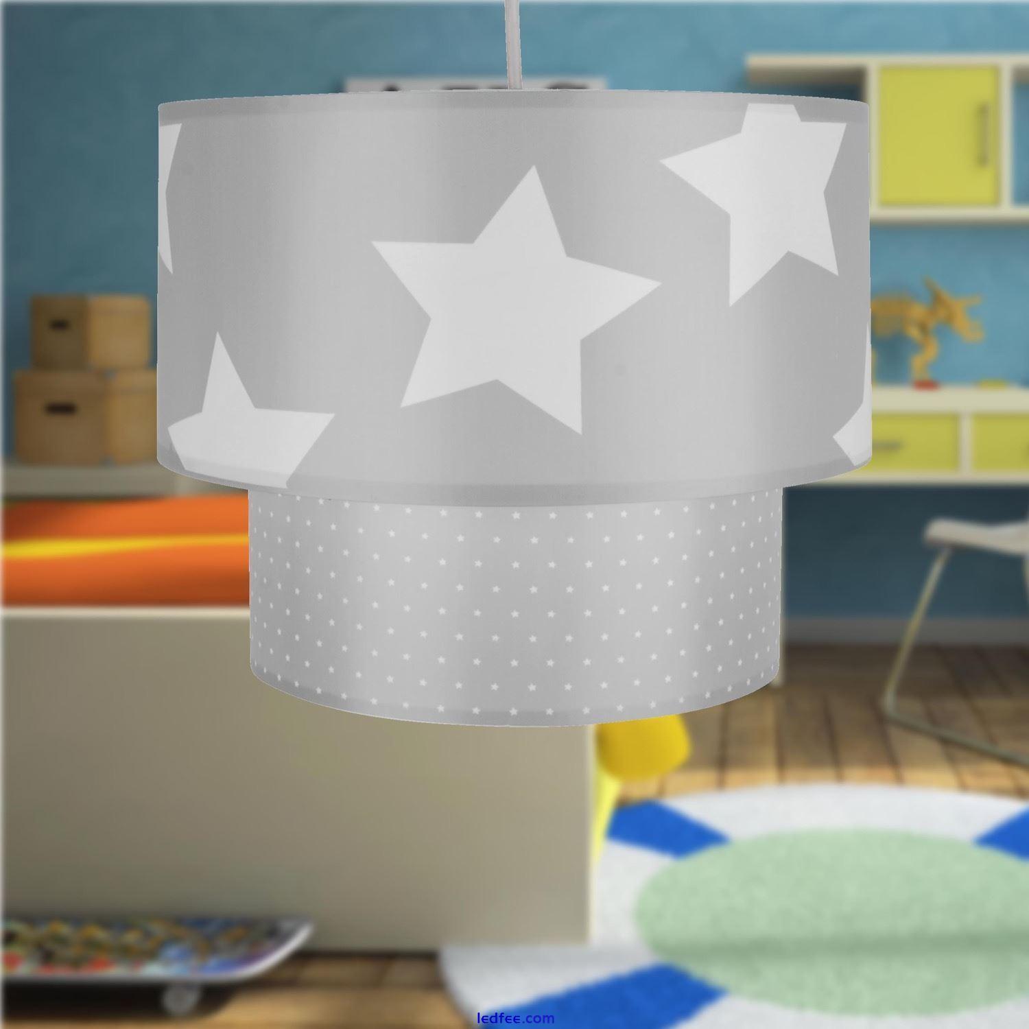 Kids Children's 2 Tier Grey & White Stars Easy Fit Ceiling Light Shade Boys Room 3 