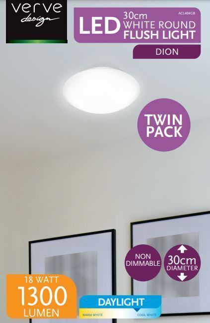 VERVE DESIGN TWIN PACK (2x) DION 18W LED CEILING FLUSH LIGHT IP20 1 