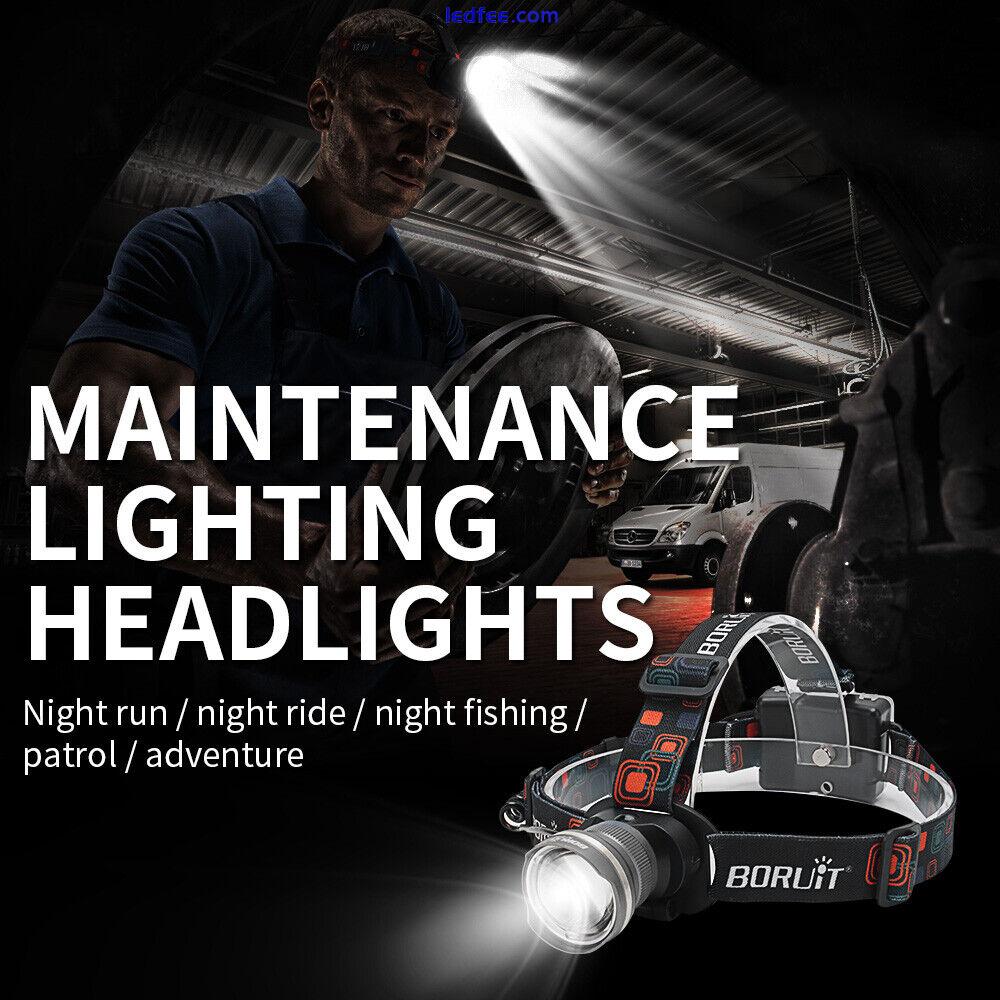 BORUiT 99000lm LED Headlamp Zoomable Headlight Head Torch Light Flashlight 3 